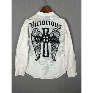 Victorious Los Angeles Men's Long Sleeve Dress Shirt Black with White Accent 2XL